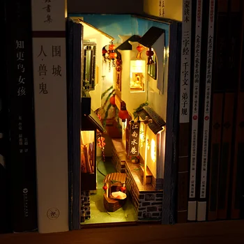 Новый Книжный уголок своими руками Jiangnan Water Alley Форзац для книг, Книжная полка, Книжный шкаф, Собранный деревянный строительный набор, игрушка для детей, подарок
