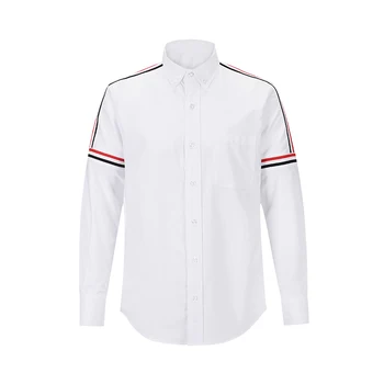 Мужская рубашка TB THOM с однотонными полосками на плечах, топ с длинным рукавом, Женские Повседневные Оксфордские тонкие блузки, Брендовые рубашки корейского дизайна