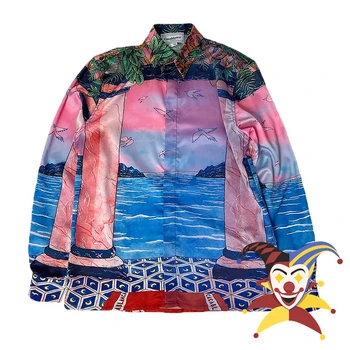 Шелковая рубашка casablanca Для мужчин и женщин, гавайские пляжные рубашки с морским принтом