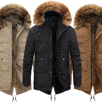 100% Хлопковая Мужская Флисовая куртка-пуховик С капюшоном, Зимняя Мужская Утепленная Модная парка, пальто jaqueta masculina