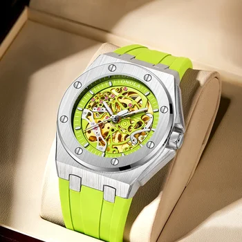 Роскошные автоматические часы для мужчин, Модный спортивный Силиконовый ремешок, Водонепроницаемые механические наручные часы с отверстиями, Мужские Reloj Бесплатная доставка