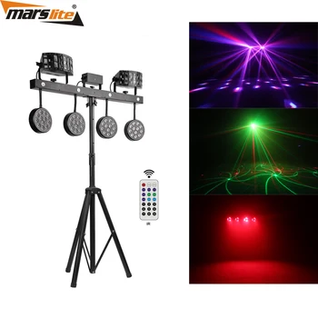 Диско led dmx512 control derby + par can + стробоскоп + лазер rgbw 4в1 par light dj bar сценическое осветительное оборудование