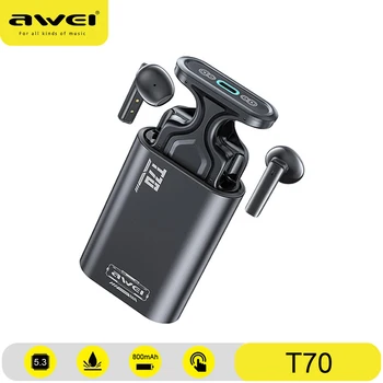 Awei T70 Bluetooth 5.3 TWS HiFi Беспроводные Наушники С Шумоподавлением ENC Calls Сенсорный Электрический Подъемный Металлический Зарядный Отсек